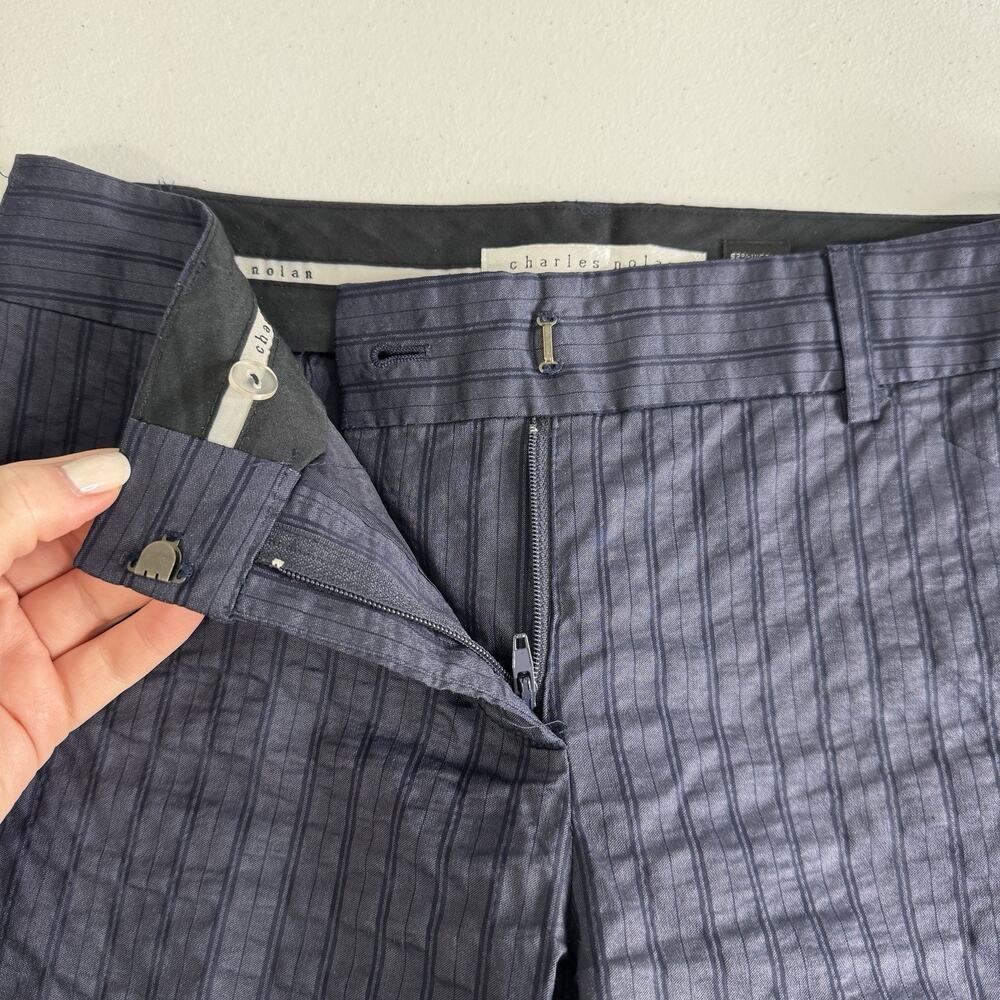 Charles Nolan Dress Pants Womens 2 Blue Pinstripe Low Rise Trouser Y2K Career - Picture 7 of 13